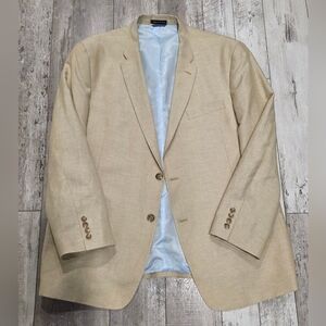 48R Men's Tommy Hilfiger Blazer Linen Blend Tan 2 Button Sport Coat